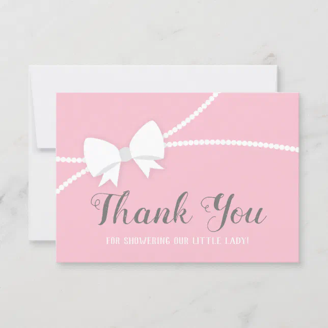 Thank You Card, Baby Shower, Pink, Gray Zazzle
