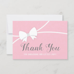 Thank You Card, Baby Shower, Pink, Gray Card