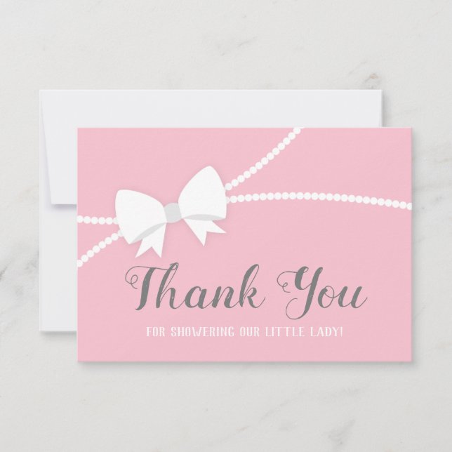 Thank You Card, Baby Shower, Pink, Gray Card (Front)