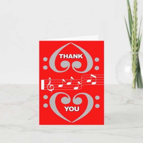 Thank You Card Bass Clef Music Note Red