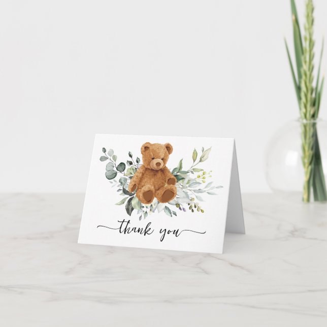 Thank You Card Bear Greenery Baby Shower Folded (Front)