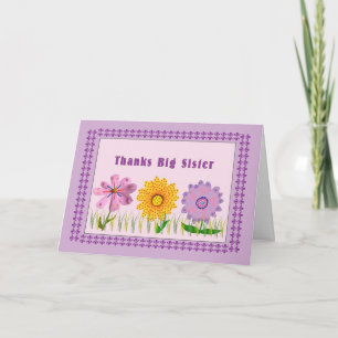 Thank You Card, Big Sister, Hand Painted Flowers Card