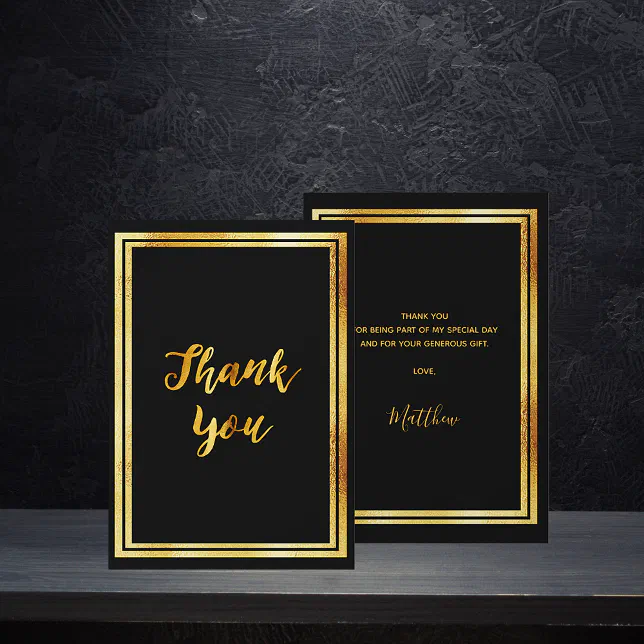Thank you card birthday black gold | Zazzle