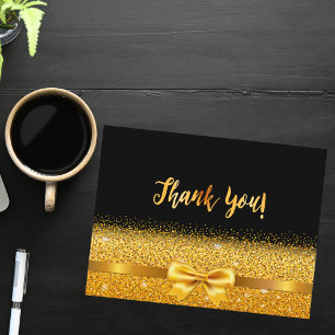 Thank you card birthday black gold bow