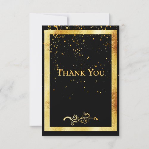Thank you card birthday black gold confetti