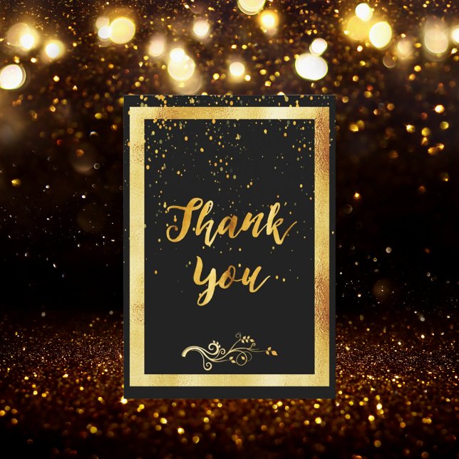 Thank you card birthday black gold confetti (Creator Uploaded)