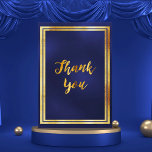 Thank you card birthday dark navy blue gold<br><div class="desc">A birthday thank you card. A dark navy blue background and a faux gold frame. The blue color is uneven. On front a hand lettered style script and the text: Thank You! Back: Template for your thank you note and name. The name is written with a hand lettered style script....</div>