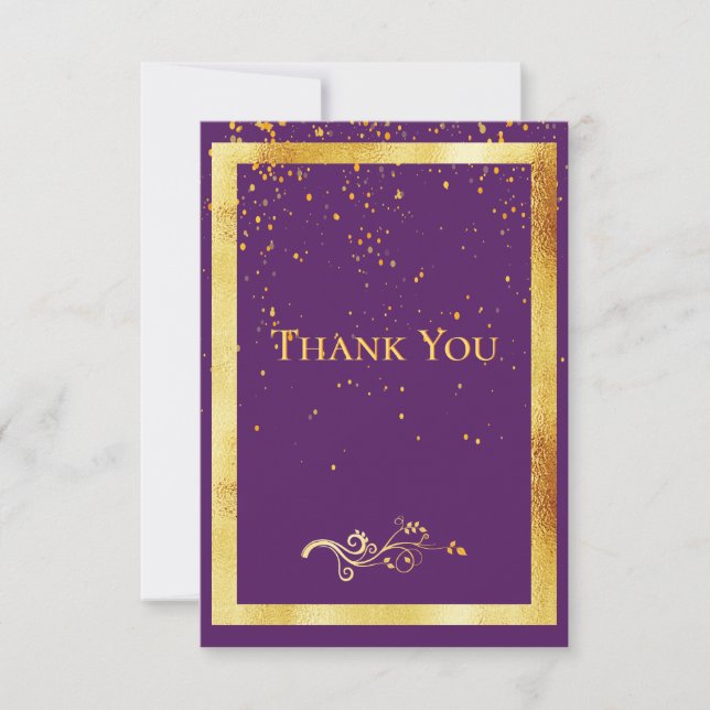 Thank you card birthday purple gold confetti (Front)