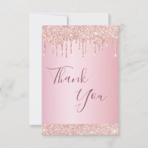 Thank you card birthday rose gold glitter drip