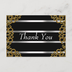 Thank You Card Black Gold Silver Lines