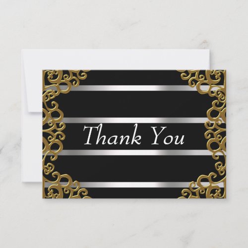 Thank You Card Black Gold Silver Lines