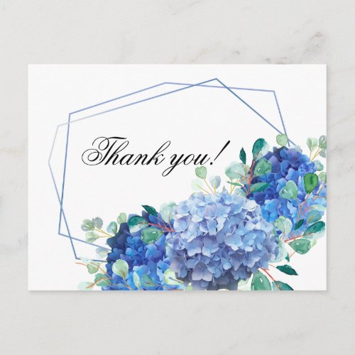 Thank you card blue hydrangea eucalyptus greenery