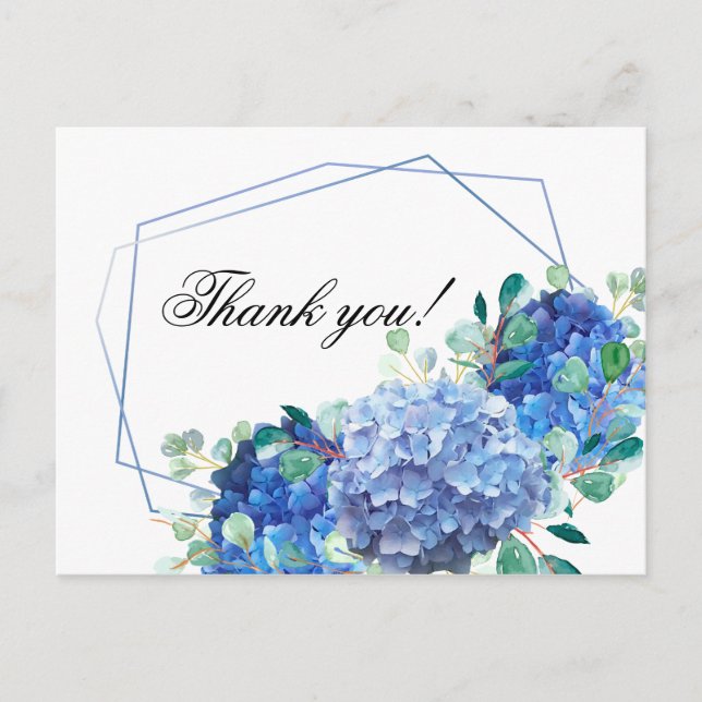 Thank you card blue hydrangea eucalyptus greenery (Front)