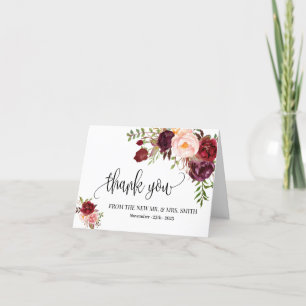 Thank you card boho marsala floral wedding folded