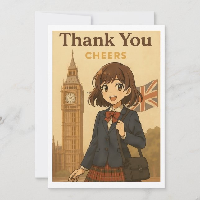 Thank You Card - British Anime Schoolgirl (Front)