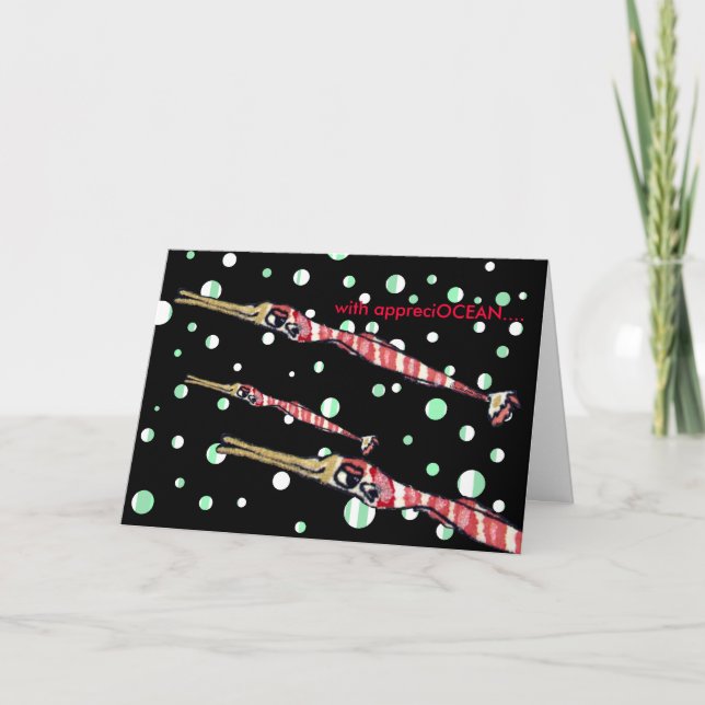 Thank You Card Cartoon Red Stripe Pipe Fish (Front)