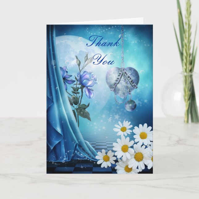 Thank You Card Charming Blue White Flowers (Front)