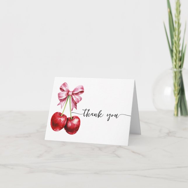 Thank You Card Cherry Coquette Baby Shower Folded (Front)
