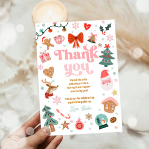 Thank You Card Christmas Birthday Pink Holidays