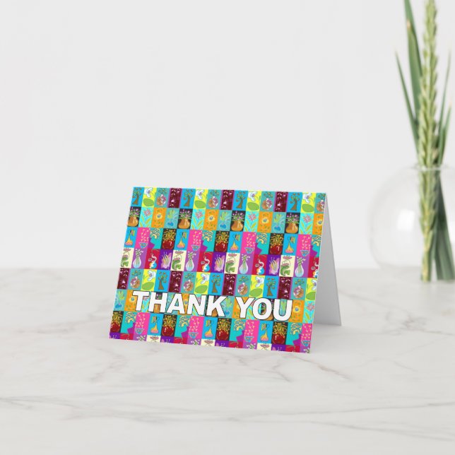 Thank You Card Colorful Floral Mosaic (Front)