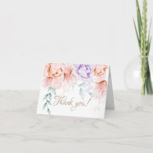 Thank You Card Coral and Lilac Aquarelle Floral