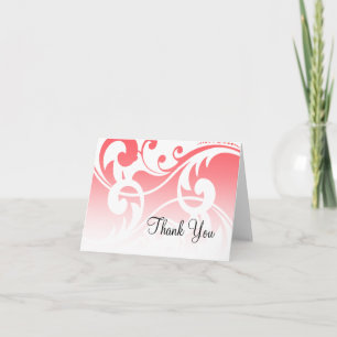 Thank You Card Coral Pink White Contemporary Swirl