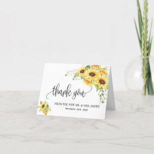 Thank you card country sunflowers wedding folded