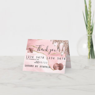 thank you card credit card agate blush pink drips