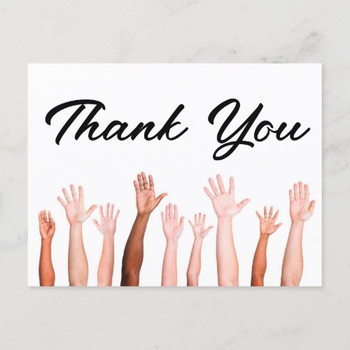 thank you card diverse group of raised hands