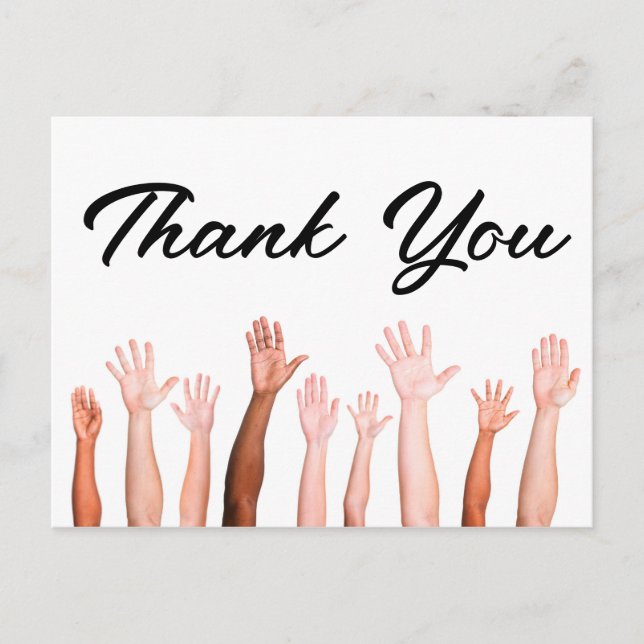 thank you card diverse group of raised hands (Front)