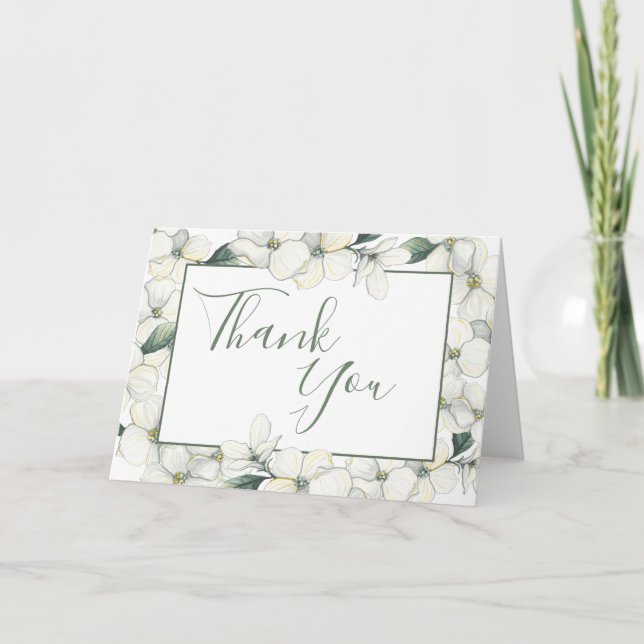 Thank you card, dogwood flowers, gray sage, card (Front)