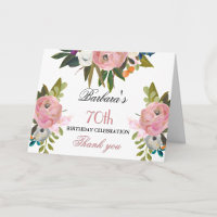 Thank You Card Elegant Floral 70th Birthday Party