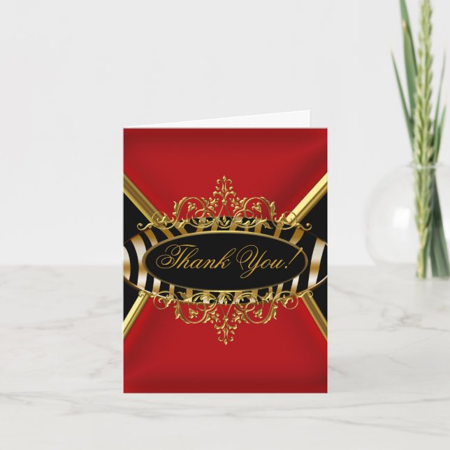 Thank You Card Elegant Red Zebra Black Gold (Front)