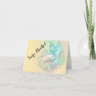 Thank You Card Elegant Yellow and Aqua Masquerade