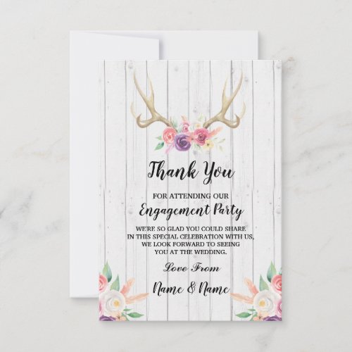 Thank You Card Engagement Wedding Antler Floral
