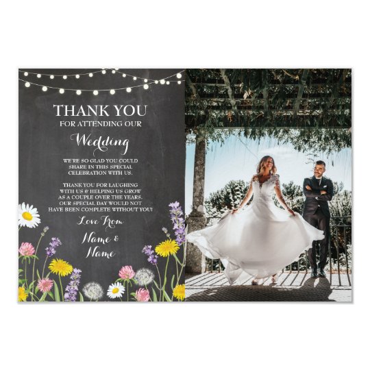 Thank You Card Engagement Wedding Chalk Floral Pic