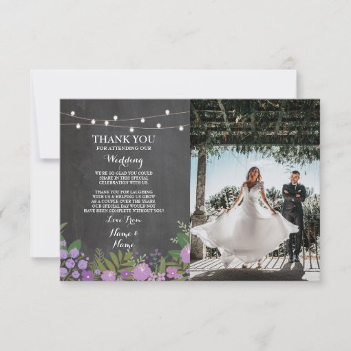 Thank You Card Engagement Wedding Chalk Floral Pic Zazzle