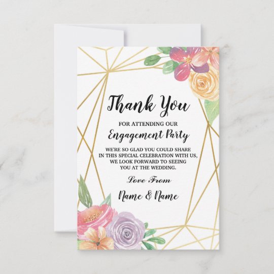 Thank You Card Engagement Wedding Gold Floral