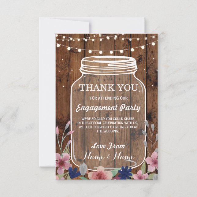 Thank You Card Engagement Wedding Jar Floral (Front)