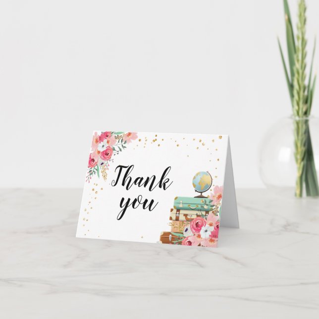 Thank you card Floral Miss to Mrs Travel Adventure (Front)