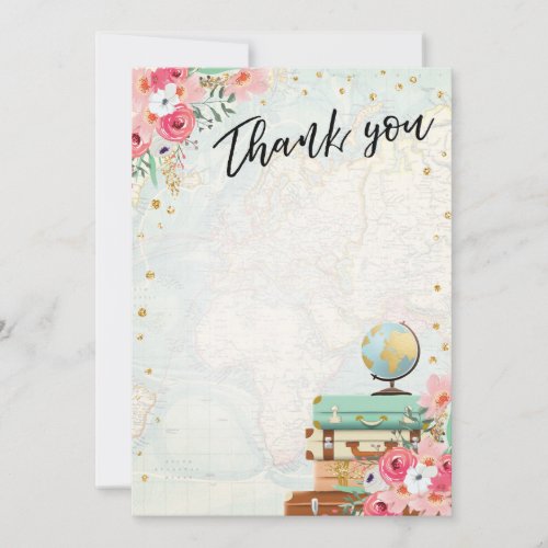 Thank you card Flowers Miss to Mrs Travel Pink