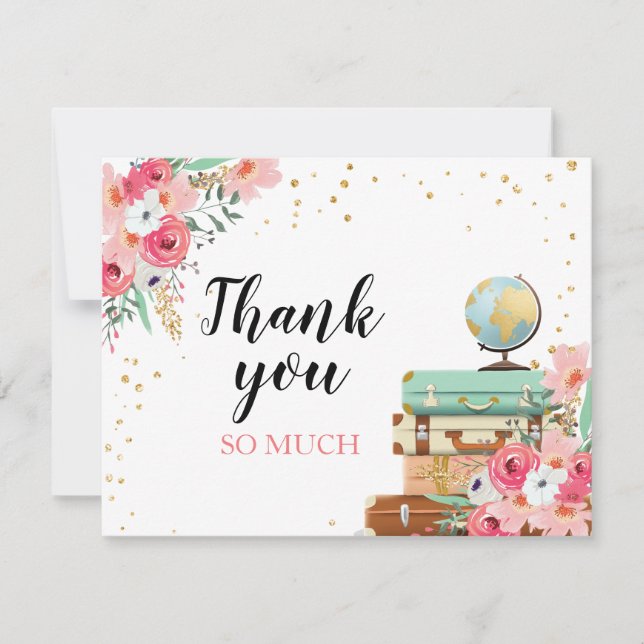 Thank you card Flowers Miss to Mrs Travel Pink (Front)