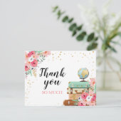 Thank you card Flowers Miss to Mrs Travel Pink (Standing Front)