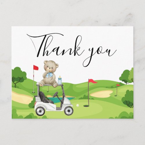 Thank you card for golf kids baby boy Teddy bear 