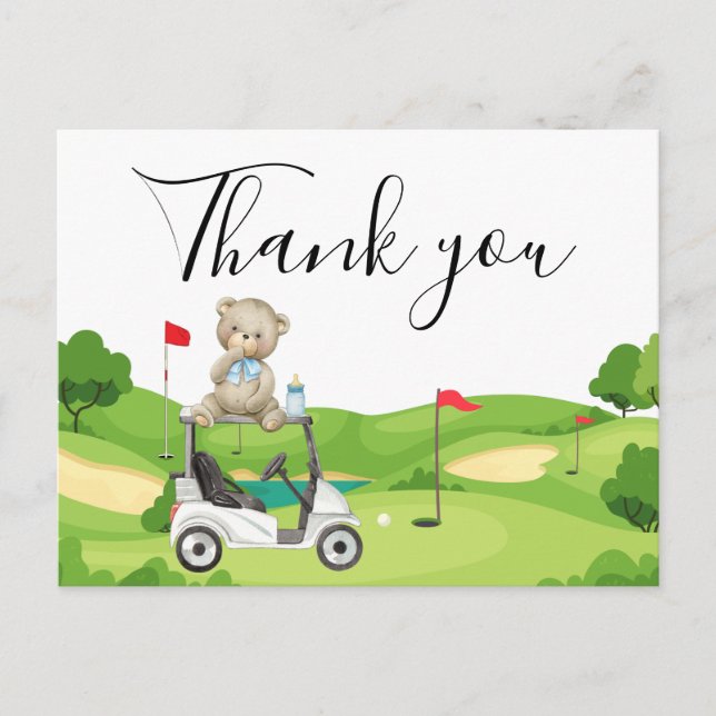 Thank you card for golf kids baby boy Teddy bear  (Front)