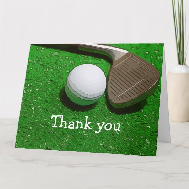 Thank you card for golfer with golf ball and iron (Front)