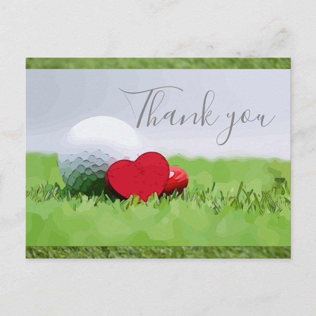 Thank you card for golfer with golf ball & love | Zazzle