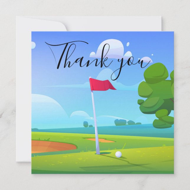 Thank you card for golfer with golf flag and ball  (Front)