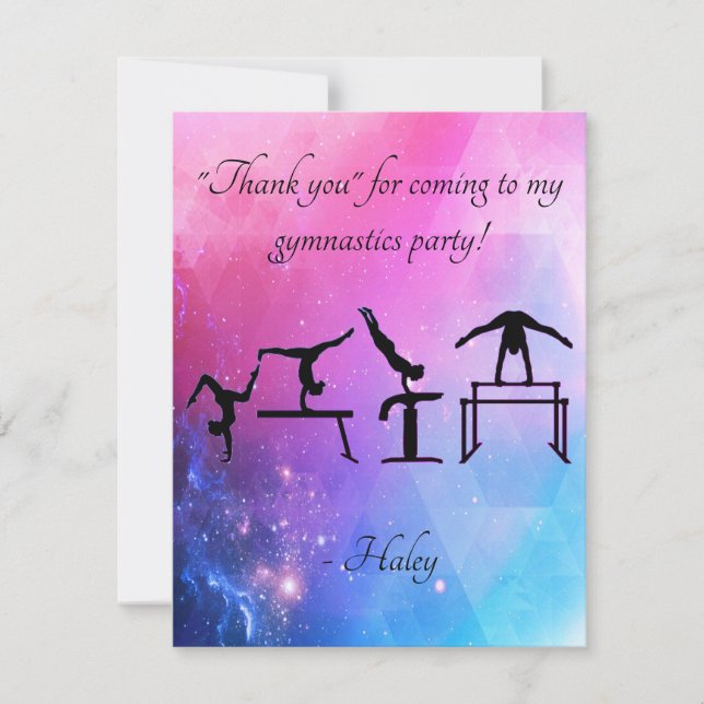 Thank you card for Gymnastics Birthday Party (Front)