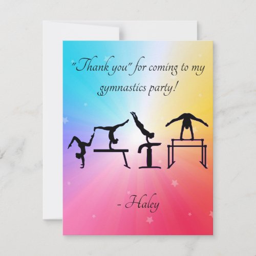 Thank you card for Gymnastics Birthday Party